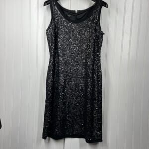 Talbots Women’s Black Sequin Cocktail Dress Back Zip Knee Length Size 4P